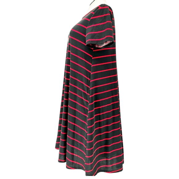 LuLaRoe Jessie Swing Dress Womens XL Black w Red Stripes SS Side Pockets Soft - Picture 8 of 9